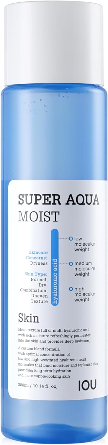 WELCOS IOU Super Aqua Moist Skin | Intensive Moisturizing Toner for Long-Lasting Hydration | Soothing & Nourishing with Hyaluronic Acid | Hydrating Bomb | Korean Skin Care | 300ml / 10.14 Fl. oz