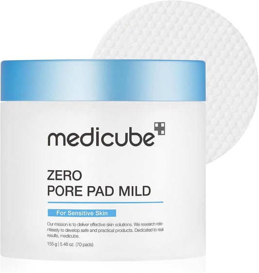 Medicube Zero Pore Pads Mild 2.0 (70 Pads) - Gentle Calming Toner Pads for Exfoliation, Minimizing Pores, and Blackhead Removal with PHA - Ideal for All Skin Types - Korean Skin Care