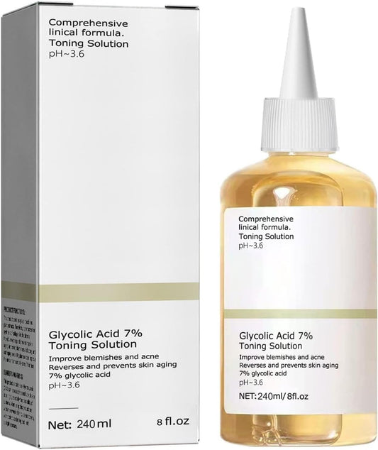 240ML Glycolic Acid 7% Toner, Glycolic Sour 7% Toning, Facial Exfoliation Astringe Pores, Hydrates and Reduces Skin Blemishes (8.0 fl.oz)