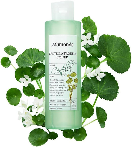 Mamonde Centella Asiatica Face Vegan Toner for Troubled Skin, Soothing Irritated Skin, 98.32% Centella Asiatica Water and BHA for Skin Purification, Korean Skin Care, 8.45 Fl Oz.