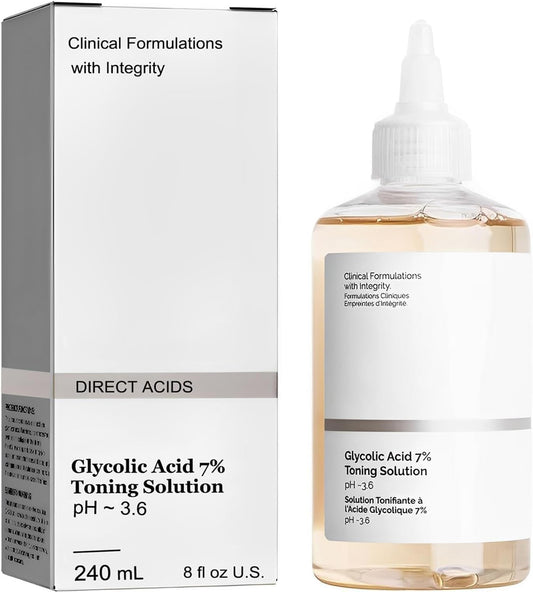 240ml Ordinary Glycolic Acid 7% Toner, Glycolic Acid 7% Toning Resurfacing Solution, Facial Exfoliation Astringe Pores, Hydrates and Reduces Skin Blemishes,Solution for Blemishes and Acne