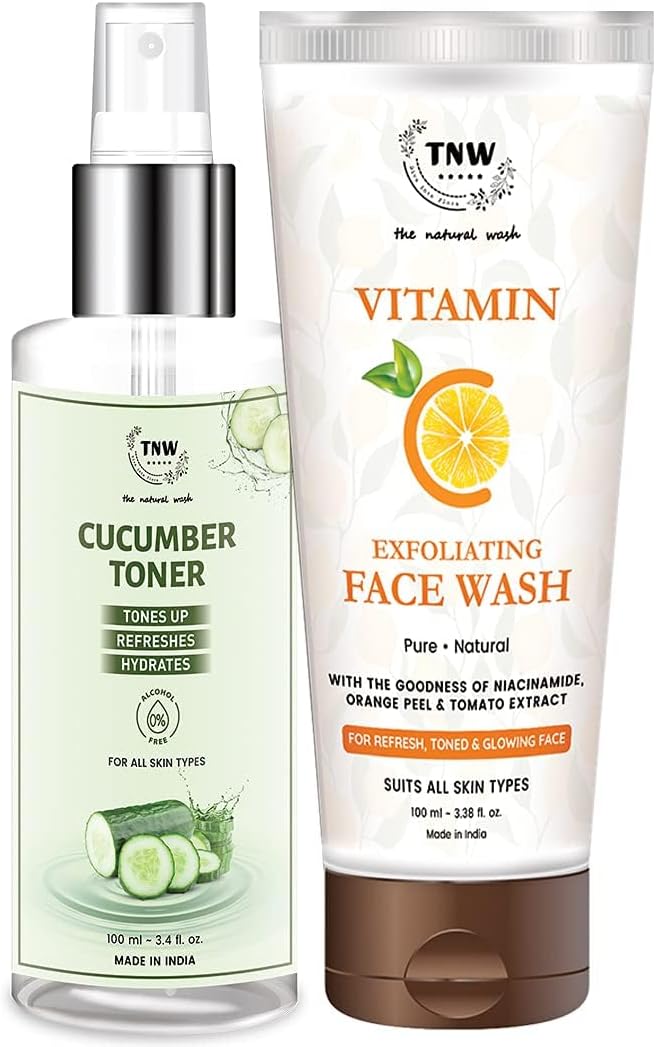 Vitamin C Exfoliating Face Wash and Cucumber Toner for Glowing and Fresh Skin | Chemical-Free Skincare Products | Skincare with Natural Ingredients