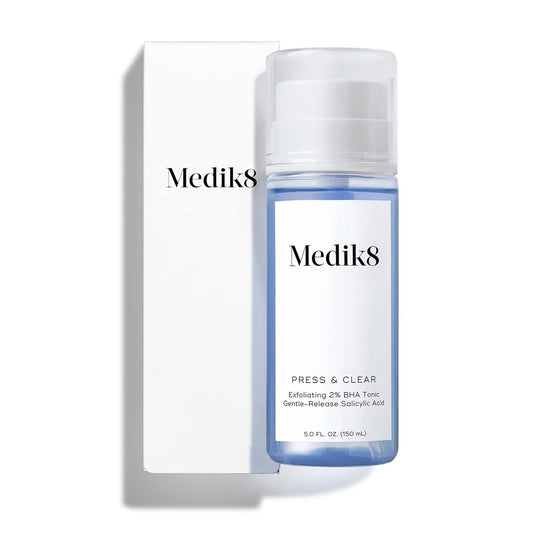 Medik8 Press and Clear - Clarifying Daily Facial Exfoliant - Exfoliating BHA Toner with Gentle-Release Salicylic Acid - Fast Action on Blemishes - Supports Skin's Natural Moisture Barrier - 5 oz