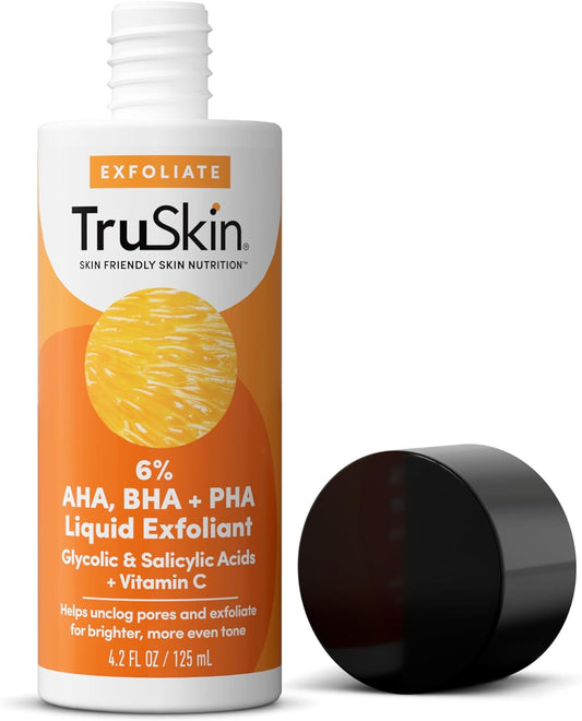 TruSkin BHA Liquid Exfoliant & Toner – PHA AHA BHA Gentle Exfoliator with Salicylic & Glycolic Acid, Vitamin C – Smooth Uneven Tone & Texture, Refine Pores, Minimize Oily Skin & Fine Lines, 4.2 Fl Oz