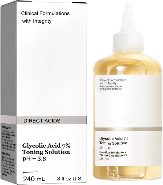 240ML Glycolic Acid 7% Toning Resurfacing Solution,Facial Exfoliation Astringe Pores, Hydrates and Reduces Skin Blemishes(8.12 fl.oz)