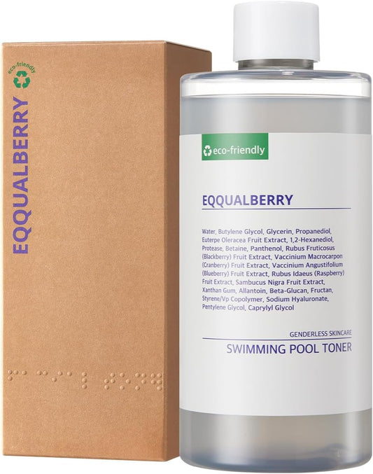 EQQUALBERRY Swimming Pool Facial Toner - 10.14 Fl. Oz / 300ml | Vegan, Hydrating & Soothing Toner for Face | Pore Control & Mild Exfoliating | All Skin Types | Korean Skincare - EWG Green