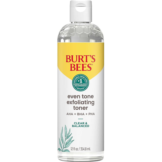 Burt’s Bees Clear and Balanced Even Tone Liquid Face Exfoliator, Gentle Exfoliator Reduces Look of Pores and Improves Uneven Pigmentation, 12 Oz