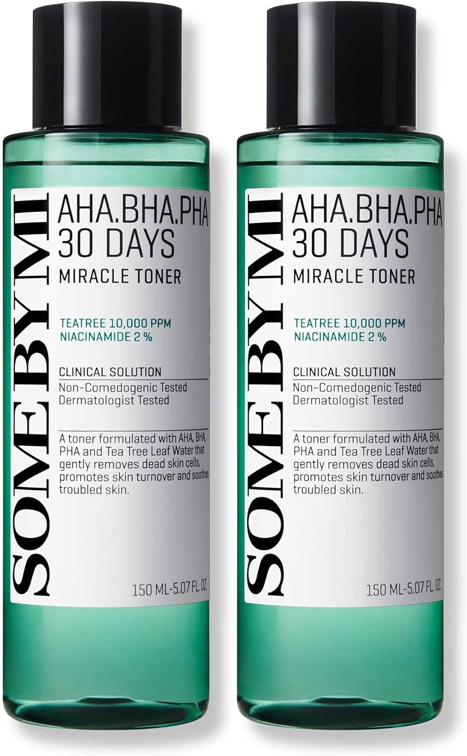 SOME BY MI AHA BHA PHA 30 Days Miracle Toner - Pack of 2 - Made from Tea Tree Water for Sensitive Skin - Mild Exfoliating Daily Face Toner - Skin Wastes, Sebum and Oiliness Care - Korean Skin Care