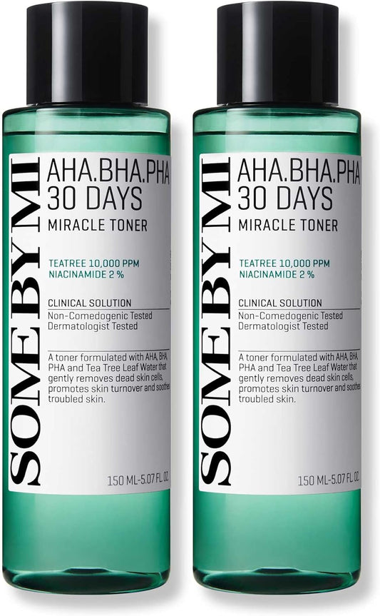 SOME BY MI AHA BHA PHA 30 Days Miracle Toner - Pack of 2 - Made from Tea Tree Water for Sensitive Skin - Mild Exfoliating Daily Face Toner - Skin Wastes, Sebum and Oiliness Care - Korean Skin Care