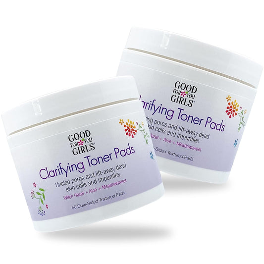 Good For You Girls Purifying Toner Pads Unclog Pores & Controls Oil, natural ingredients like Witch Hazel, Aloe, Meadowsweet balance pH, Hyaluronic Acid plumps and hydrates (2 PACKS - 50 pads ea)