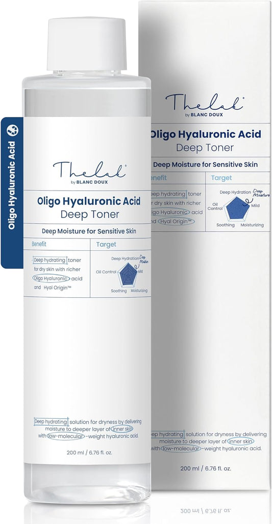 THE LAB BY BLANC DOUX Oligo Ultra-Low Molecular Hyaluronic Acid Deep Moisture Essence Toner Vegan for Sensitive Dry Combination Skin - Hypoallergenic Intense Hydrating Face Moisturizer