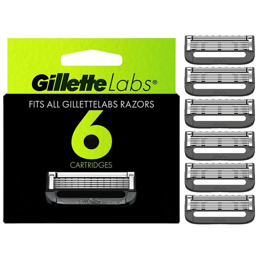 GilletteLabs Gillette Mens Razor Blade Refills , Compatible Only with GilletteLabs Razors with Exfoliating Bar and Heated Razor, 6 Razor Blade Cartridges