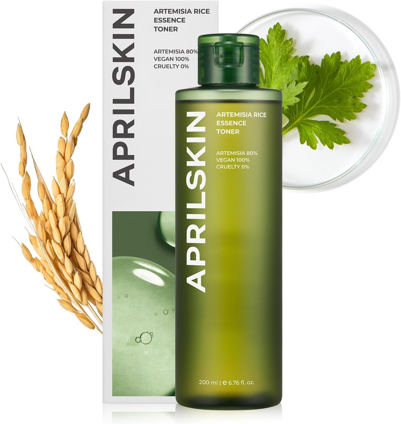 APRILSKIN Artemisia Korean Rice Toner | 100% Korean Mugwort | Hydration Boost Facial Toner | Vegan, Cruelty Free, Low pH, | No sulfates and Artificial Fragrance | Korean Skin Care | 6.76 oz