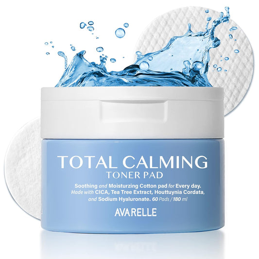 Avarelle Total Calming Toner Pads (60 Pads/180 ml) Toner For Face | Face Wipes With Hyaluronic Acid | Gentle Exfoliating Cotton Pads For Face with AHA & PHA | Face Mask Skin Care | Korean Toner