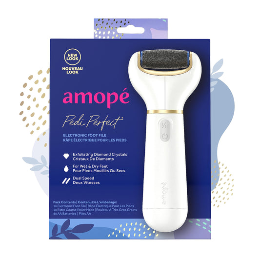 Amope Pedi Perfect Electronic Dry Foot File (Blue/Pink), Regular Coarse Roller Head with Diamond Crystals for Feet, Removes Hard and Dead Skin – 1 Count (Packaging May Vary)