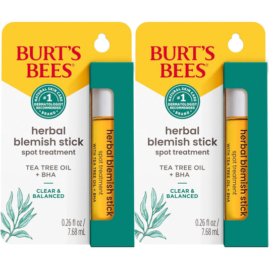 Burt’s Bees Clear and Balanced Herbal Blemish Stick, Mothers Day Gifts for Mom, with Tea Tree Oil, On-the-Go Blemish Care, Unclogs Pores, Use with Skincare Products, 2-Pack, 0.26 fl. oz.