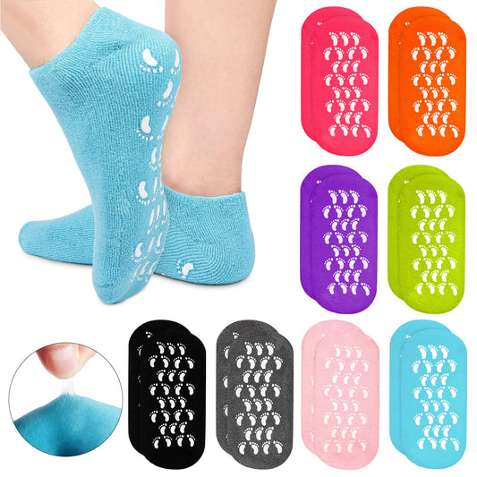 8 Pairs Moisturizing Gel Socks Feet Care Gel Spa Socks Foot Moisturizer Silicone Socks Non Slip Heel Socks for Dry Cracked Feet Overnight Lotion Socks for Women Men Softening Feet Rough Skin