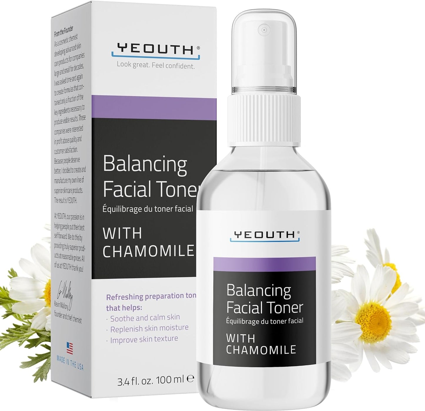YEOUTH Toner for Face Spray with Chamomile, Hydrating Toner, Revitalizing Facial Toner, Face Toner for Women, Face Toner for Men, Skin Toner 3.4 Oz