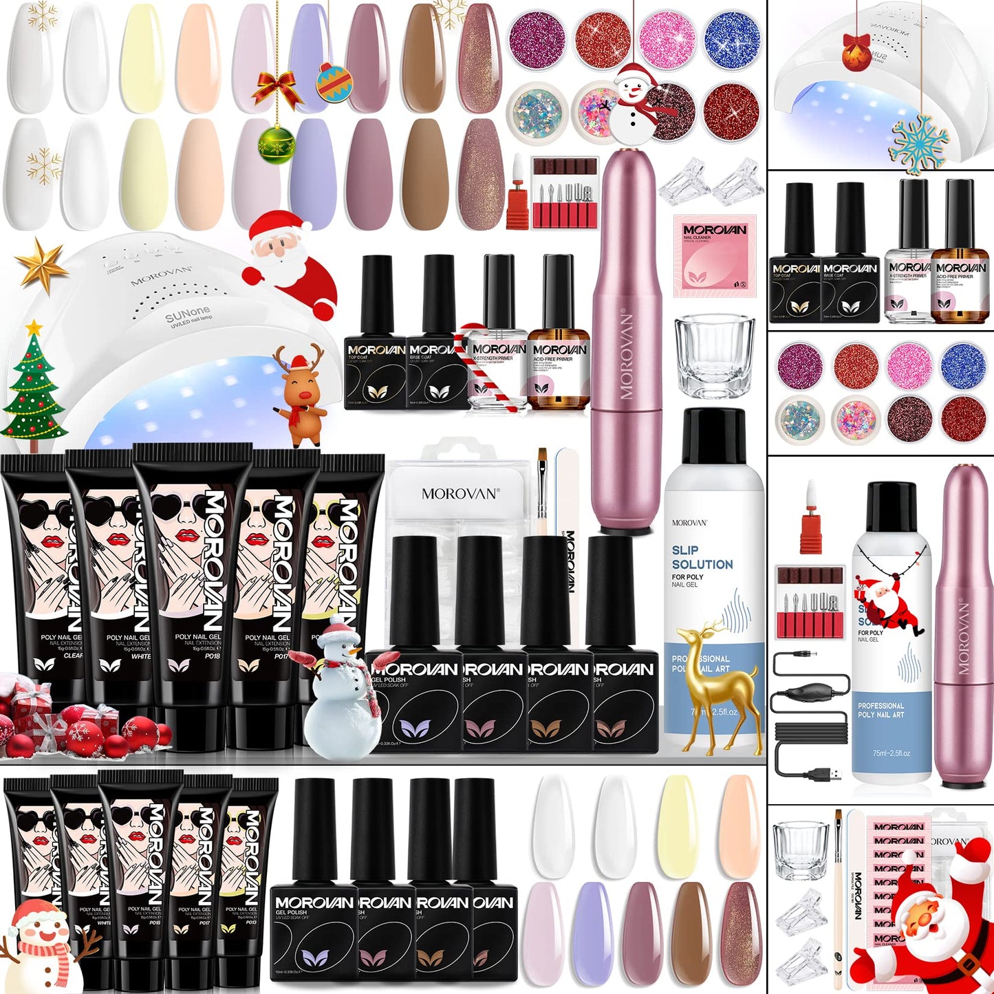 Morovan Poly Gel Nail Kit with Drill and Lamp - Professional Nail Extension Gel for Beginners Poly Nail Gel Kit with Everything Poly Gel Kits with Other Basic Poly Gel Nail Art Tools Nail Art Starter Supplies