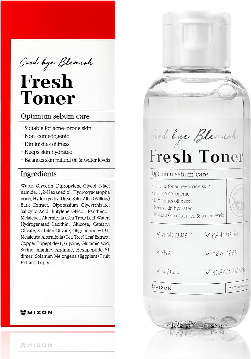 MIZON Good Bye Blemish Fresh Toner, for Excessive Sebum, Troubled Skin, Acne Treatment, Breakout Treatment, Korean Skincare, Acne Spot Treatment, Smooth Skin (120ml/4.05 fl. oz.)