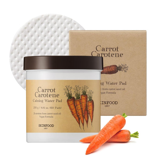 SKINFOOD Carrot Carotene Calming Water Pad 250g (8.81 oz.) 60 Sheets- Redness Relief Soothing Facial Toner Pads for Sensitive Skin