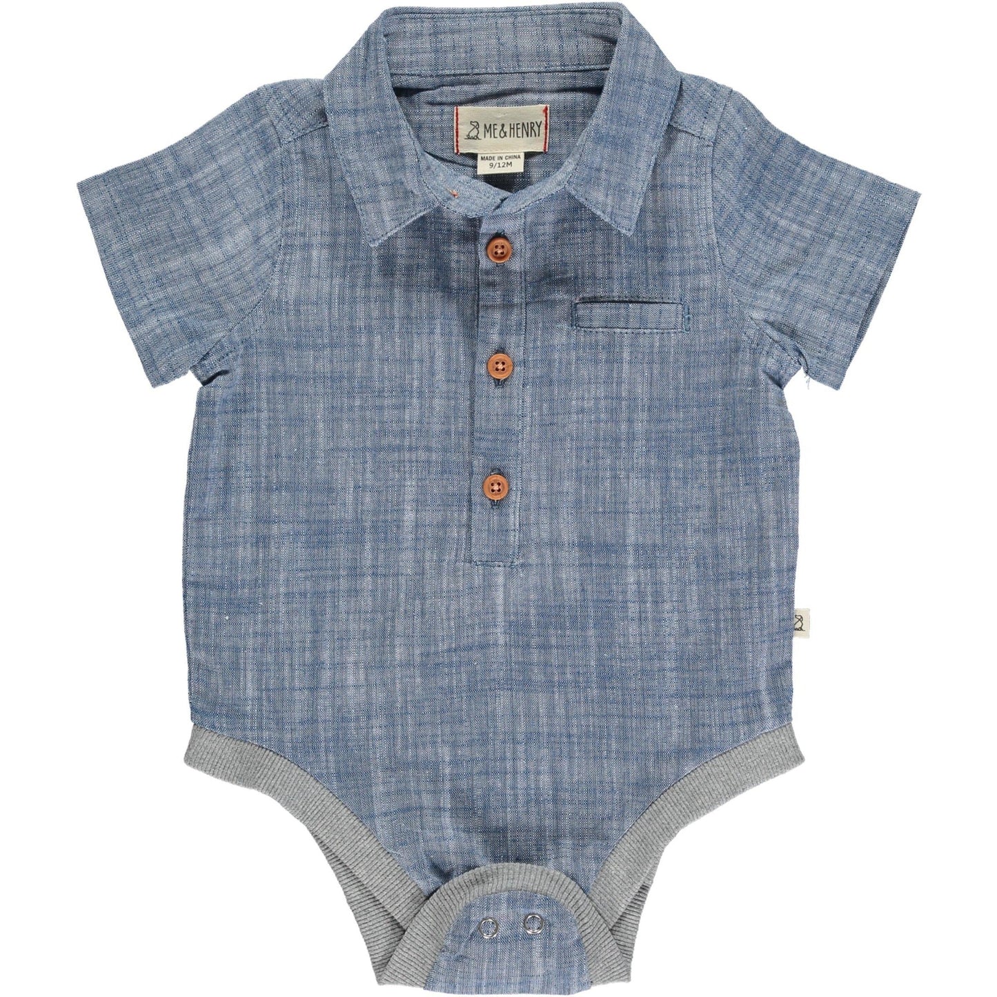 Me & Henry Helford Blue Heathered Woven Onesie