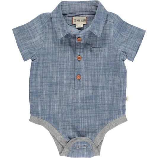 Me & Henry Helford Blue Heathered Woven Onesie