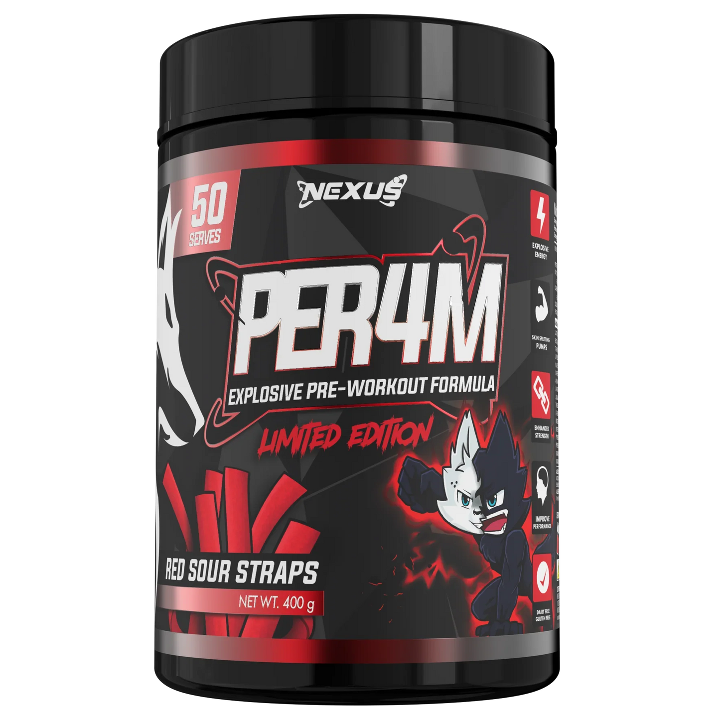 NEXUS PER4M PRE-WORKOUT Red Sour Straps 200g