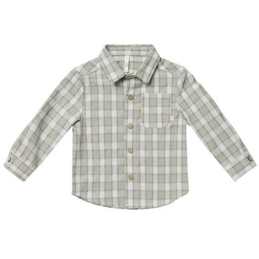 Rylee + Cru Collared Shirt || Pewter Plaid