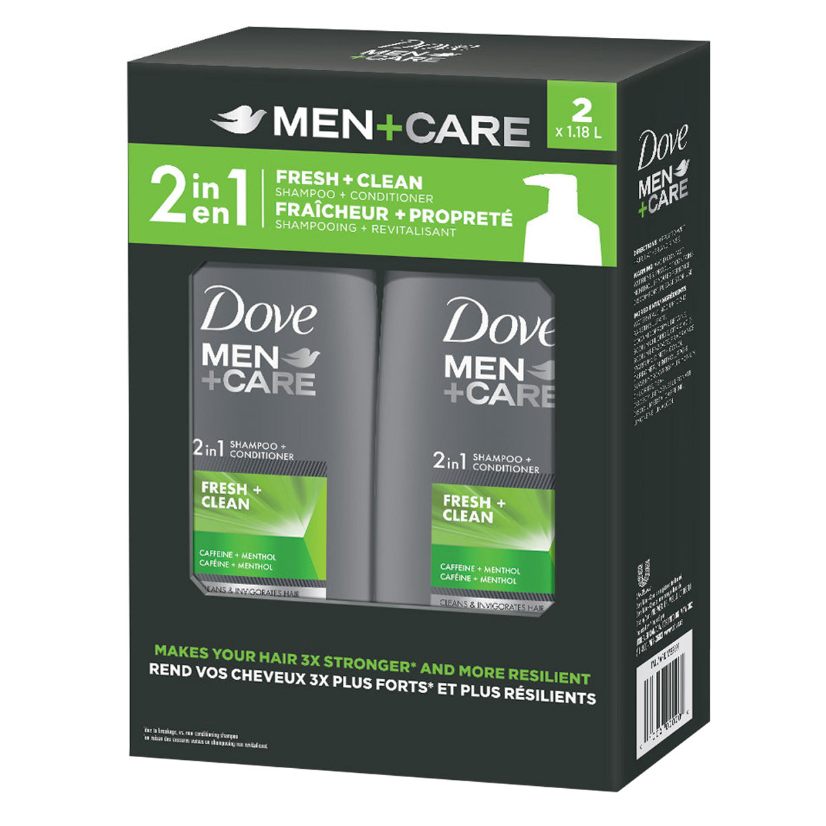 Dove Men+Care Fresh + Clean 2-in-1 Shampoo & Conditioner, 2 x 1.18 L